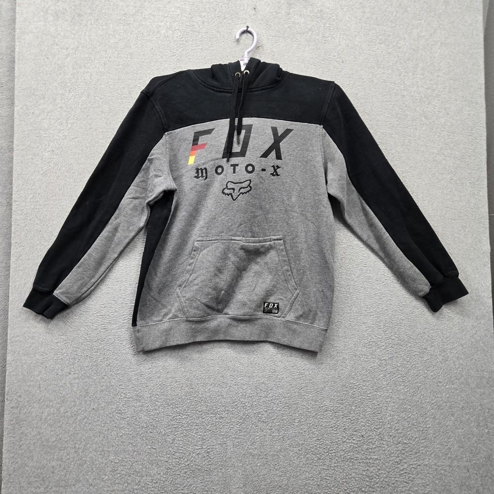 Fox Men Hoodie M Gray Colorblock Moto X Logo Graphic Print Fleece Activewear